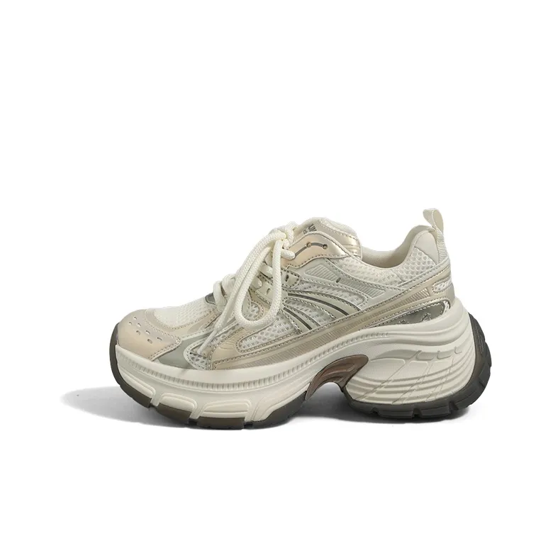 DOLIN COLLECTION Chunky Sneakers Women's Low Top Pearl White, Champagne Gold-4