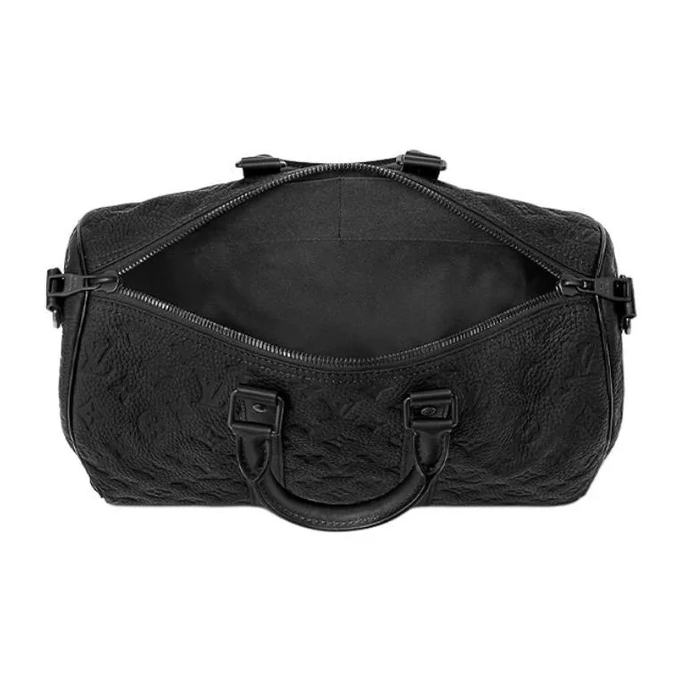 LOUIS VUITTON KeepallBandoulière Embossed Leather Shoulder Bag Crossbody Bag Handbag Men's Black-3