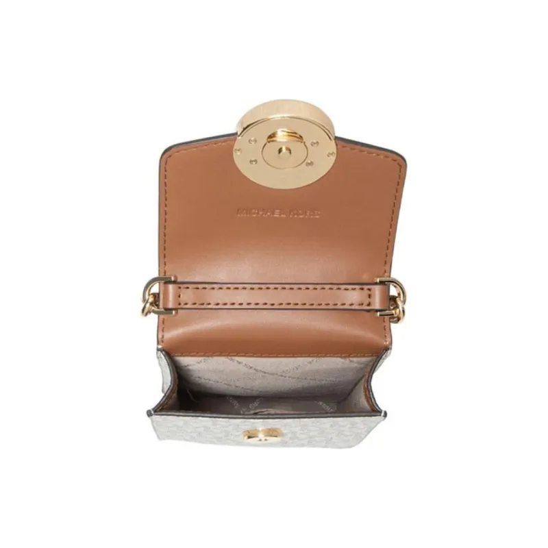 MICHAEL KORS Leather Card Holder Chain Bag With Cell Phone Pouch Women's Brown, Vanilla, White & Multicolor-3