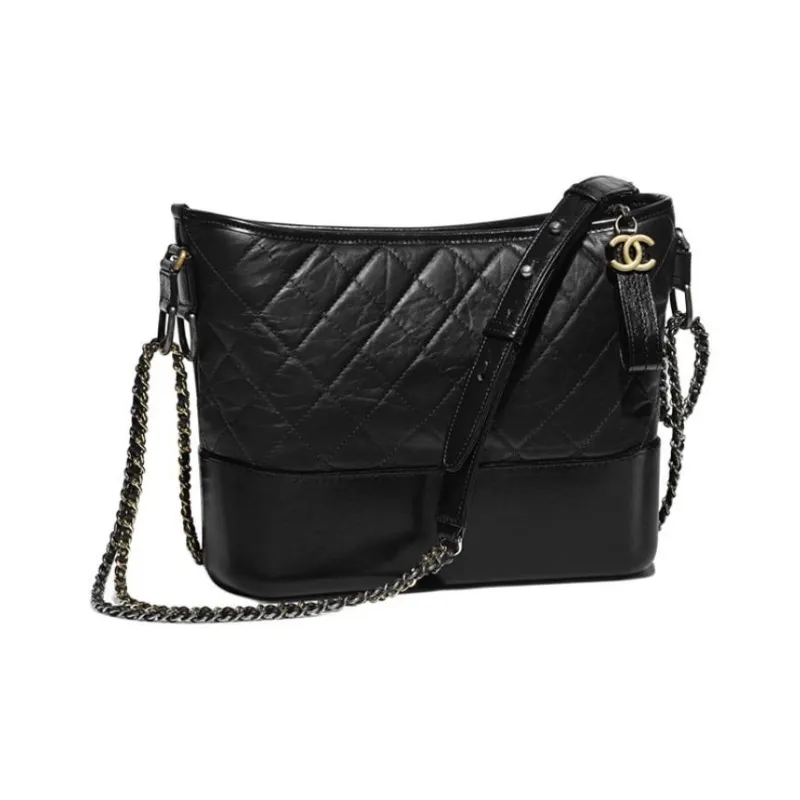 CHANEL Gabrielle Cow Leather Hobo Bag, One Shoulder Crossbody Backpack Tubas Women's Black-2
