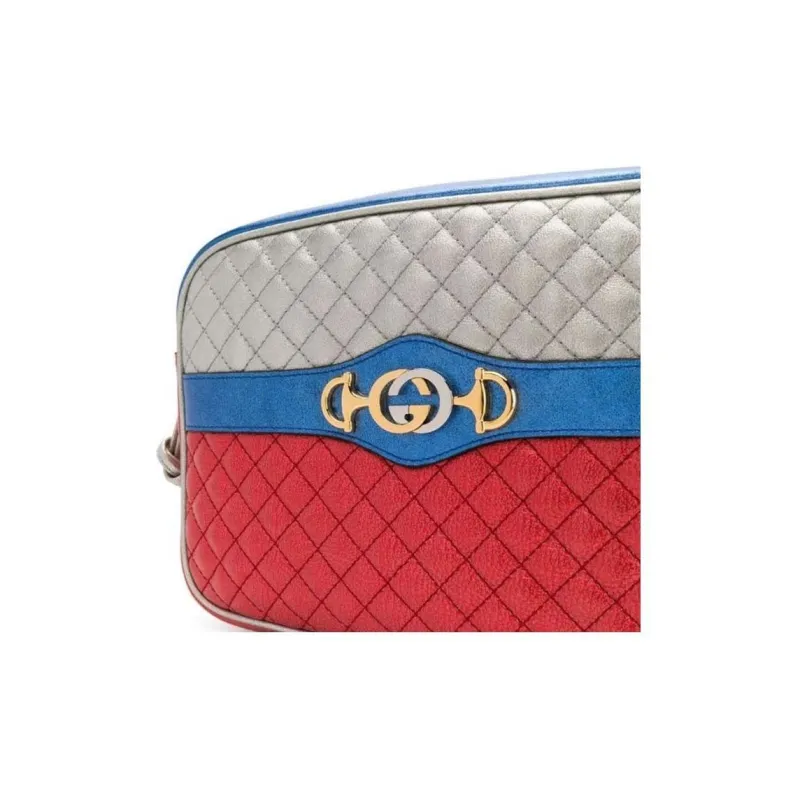 GUCCI Calfskin Handheld Shoulder Bag Women's Red & Blue & Silver-2