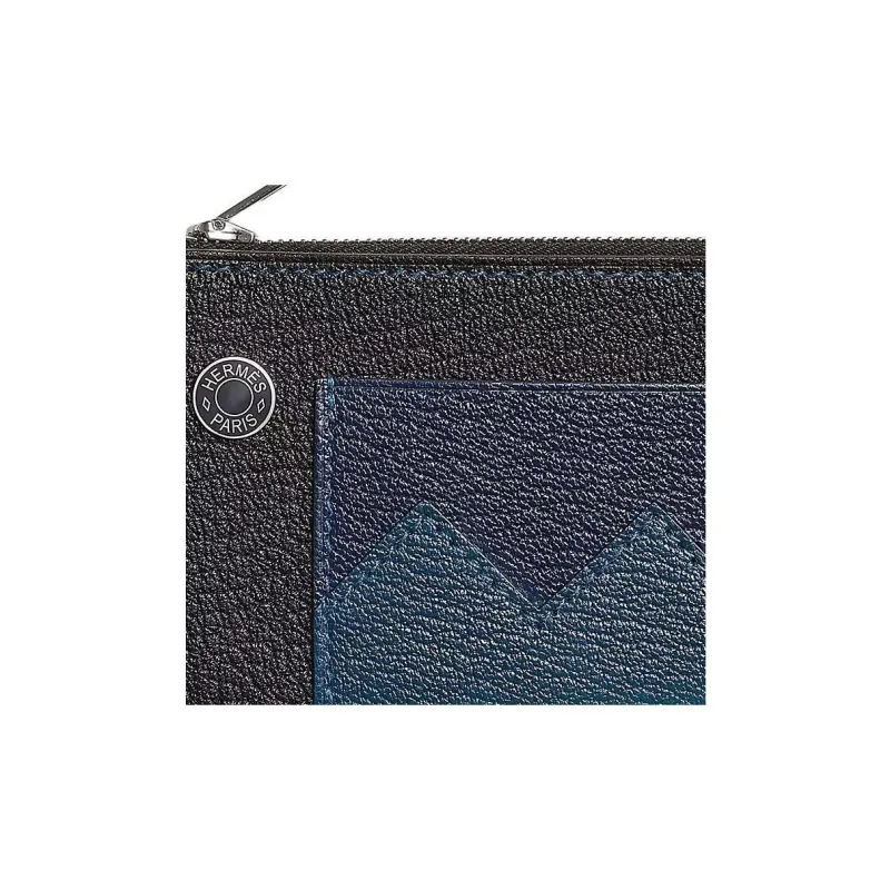 HERMES Mysore Goat Skin Card Holder Women's Black/Marine Blue/Dark Blue-2