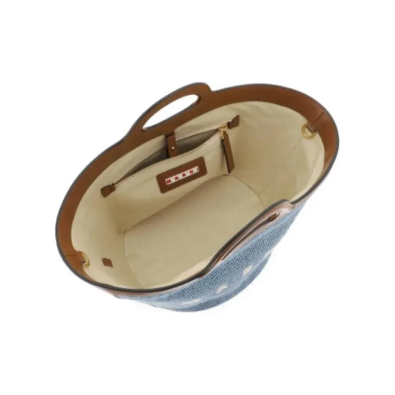 MARNI TROPICALIA Cotton And Polyurethane Tote Bag Shopping Bag Shoulder Bag Handbag Small Size Women's Brown-3