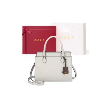 GOLF Cow Split Leather Bonded Synthetic Leather Kelly Bag Handbags Large Size Women's Soft Focus White/Khaki Apricot