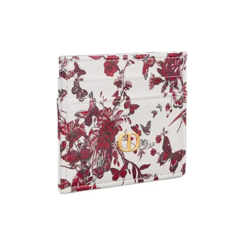 DIOR Caro Cow Leather Card Holder Women's White & Red-1