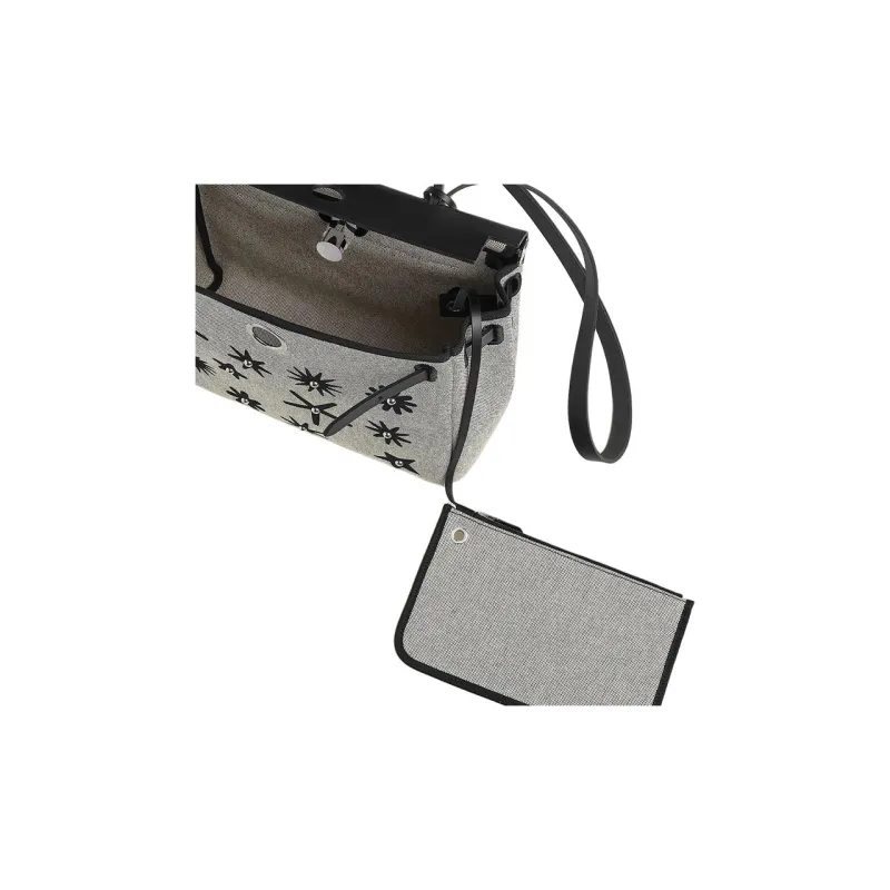 HERMES Herbag Zip H Plume Canvas Tote Bag Shopping Bag Handbag Women's Black & Gray-3