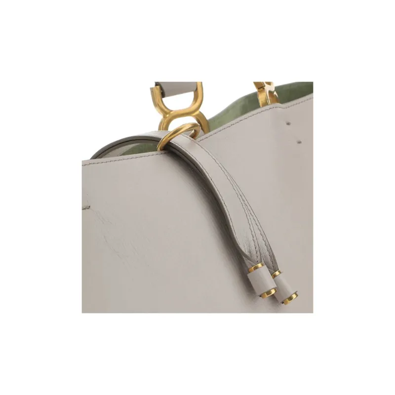 Chloe Marcie Grained Calfskin Tote Bag Shopping Bag Shoulder Bag Handbag Women's Gray-3