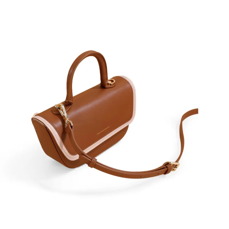 TOMATO&POTATO Cow Leather Portable One Shoulder Crossbody Bag Regular Women's Brown/Apricot-1