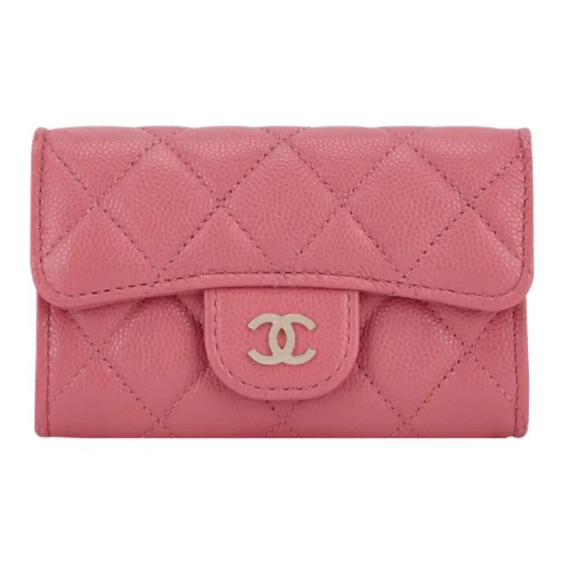 CHANEL Grained Shiny Calfskin Card Holder Regular Women's Rose Red-0