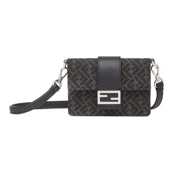 FENDI Baguette Cow Leather Baguette Bag Shoulder Bag, Crossbody Bag Mini Men's Gray