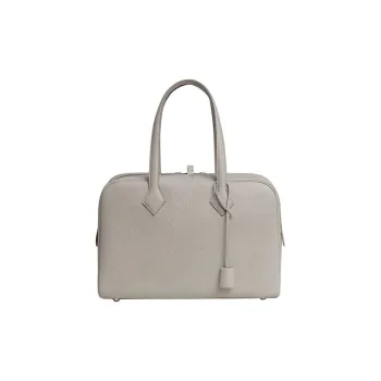 HERMES Taurillon Clemence Leather Handbag Unisex 8L Beton Glacier White With Concrete Gray Accents