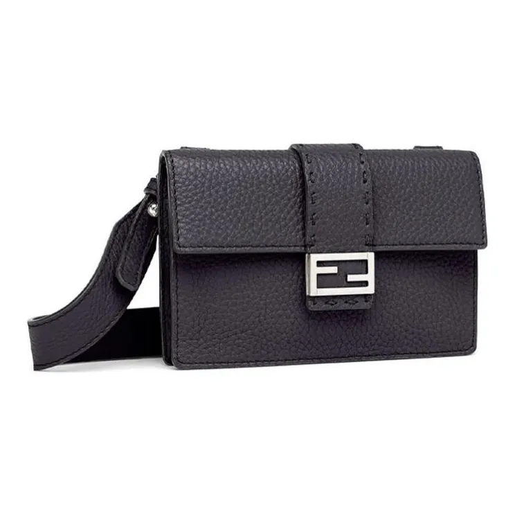 FENDI Baguette Leather Baguette Bag, Clutch, Crossbody Bag, Shoulder Bag Men's Black-1