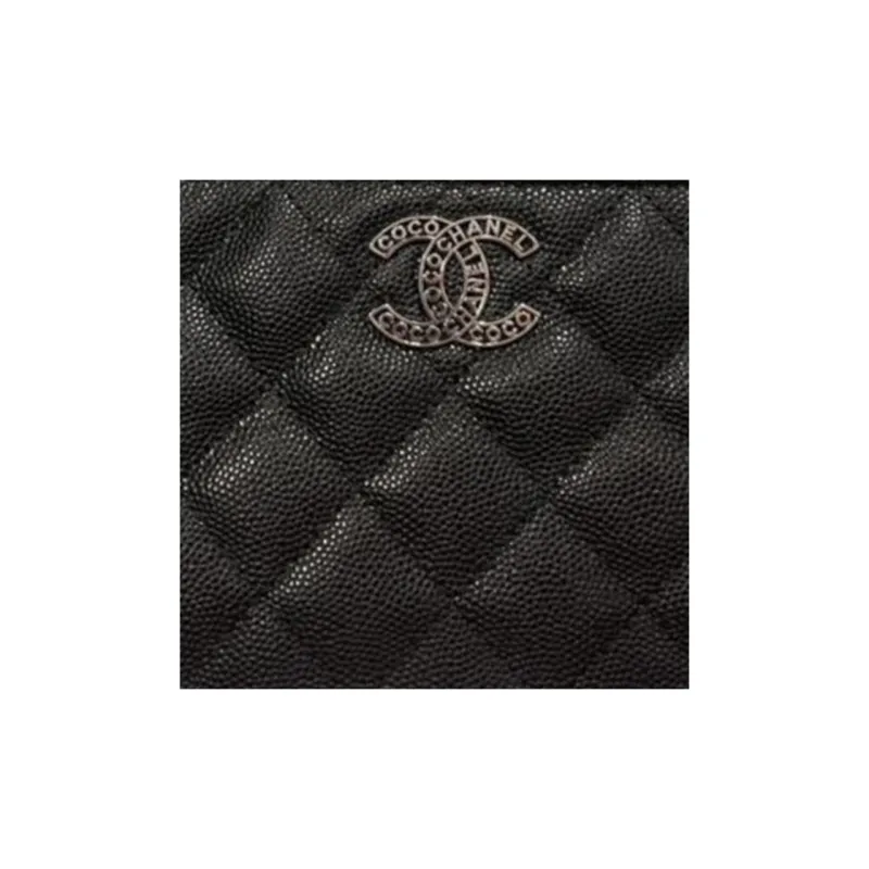 CHANEL Grain Caviar Cow Leather Wallet Unisex Black-1