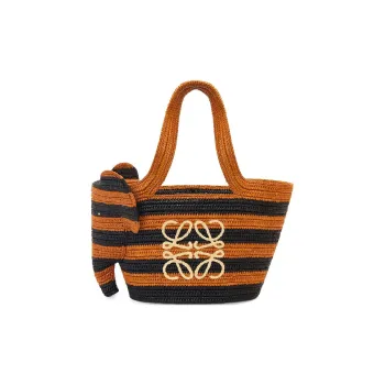 LOEWE BasketAnagram Raffia Fiber Tote Bag, Shopping Bag, Shoulder Bag, Handbag Small Size Women's Black & Bee Gold