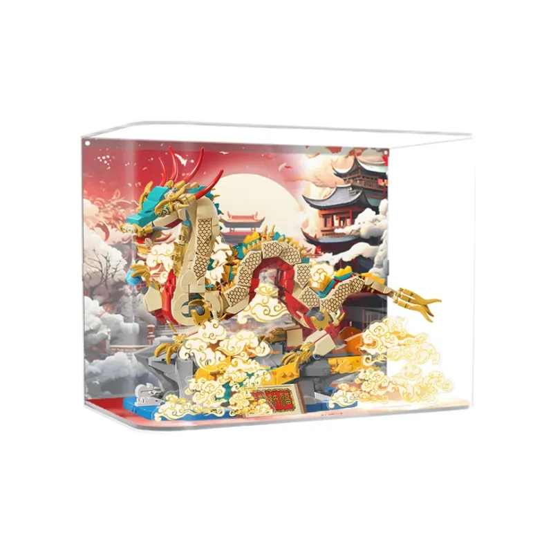 KGBOX Building Block 80112 Auspicious Dragon Nafu Acrylic Dust Resistant Transparent Display Case Model Accessories-1