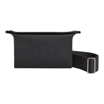 HERMES Videpoches Togo Calfskin Plate Bag Fanny Pack Shoulder Bag Crossbody Bag Men's Black