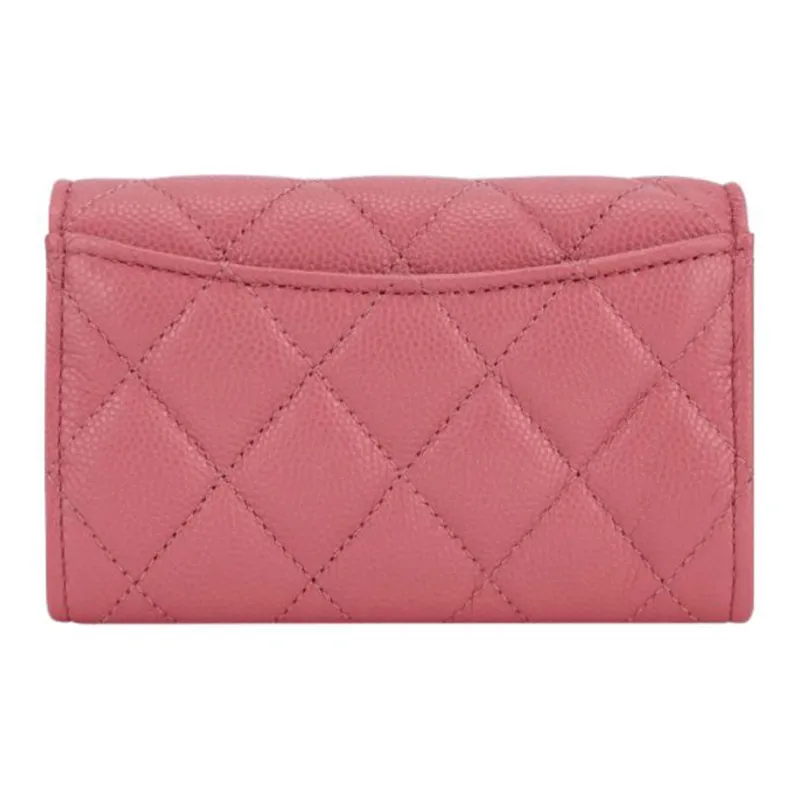 CHANEL Grained Shiny Calfskin Card Holder Regular Women's Rose Red-1