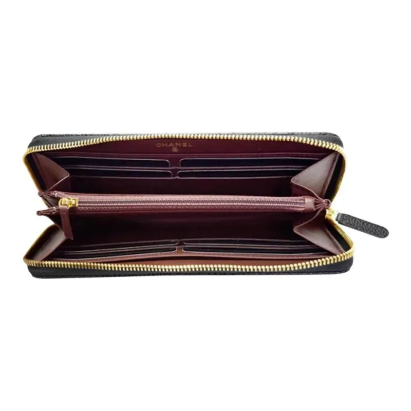CHANEL Caviar Cow Leather Card Holder, Wallet Women's Black-2