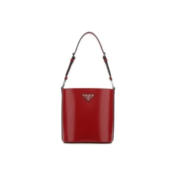 PRADA Smooth Calf Leather Bucket Bags One Shoulder Handbags Regular Women's Red