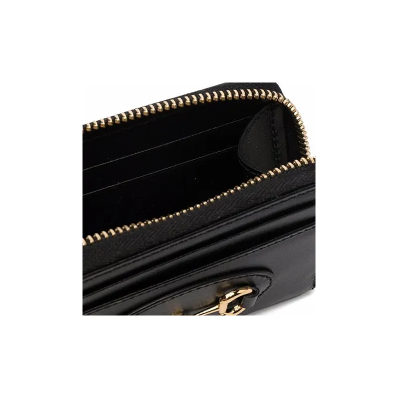 GUCCI Horsebit Calfskin Wallet Small Size Women's Black-2