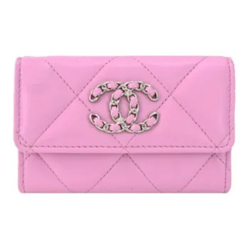 CHANEL 19Bag Lambskin Pocket Card Holder Women's Pink