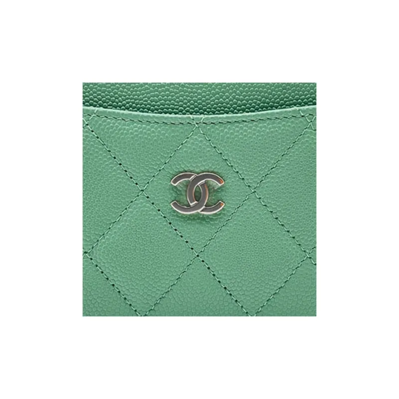 CHANEL 23P SS Caviar Cow Leather Card Holder Women's Green-3