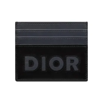 DIOR Smooth Cow Leather Card Holder Men's Dark Gray
