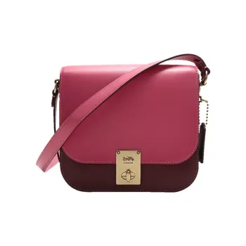 COACH Hutton Leather Saddle Bag Crossbody Shoulder Bag Women's Pink Purple Mix