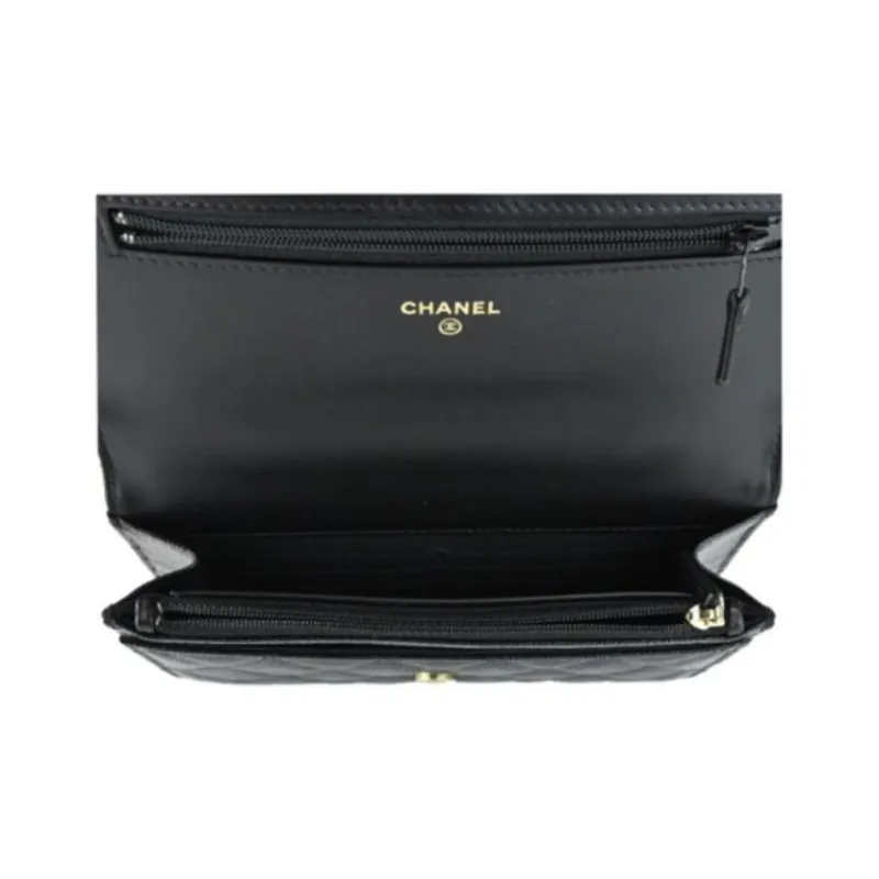 CHANEL WOC Grain Embossed Calfskin Chain Bag, Handbag, Shoulder Bag, Crossbody Bag Women's Black-4