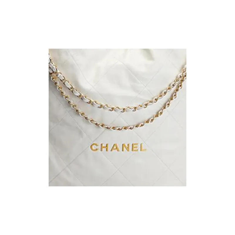 CHANEL 22Bag Shiny Calfskin Tote Bag, Shopping Bag, Handbag, Shoulder Bag Tubas Women's White-4