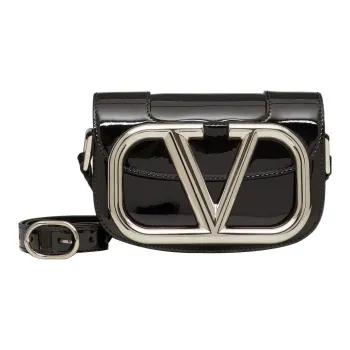 Valentino GARAVANI Patent Leather Shoulder Bag, Crossbody Bag Small Size Women's Black