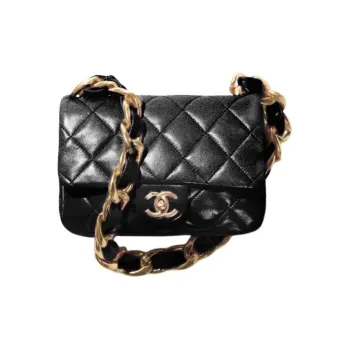 CHANEL Lambskin Lipstick Bag Handbag Shoulder Bag Crossbody Bag Small Size Women's Black