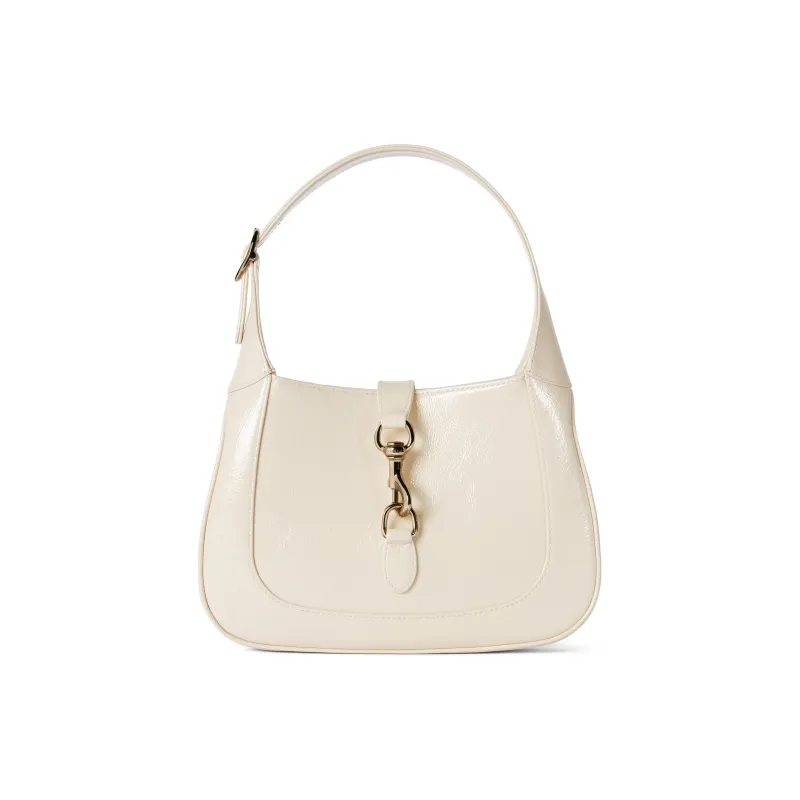 GUCCI Jackie 1961 Patent Leather Handbag, Shoulder Bag Trumpets Women's Ivory White-0
