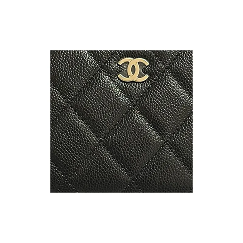 CHANEL Caviar Cow Leather Clutch Card Holder, Wallet Women's Black-3