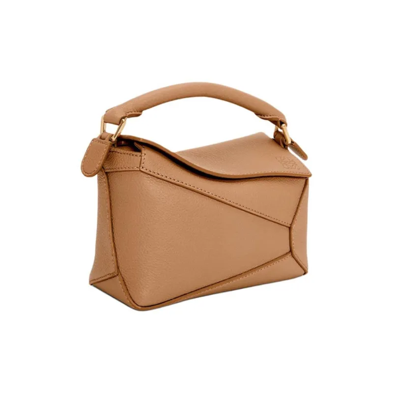 LOEWE Puzzle Soft Grained Calfskin Puzzle Bag Shoulder Bag Crossbody Bag Handbag Mini Women's Toffee Color-1