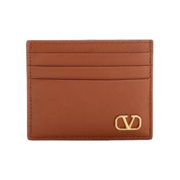Valentino Leather Card Holder Unisex Brown