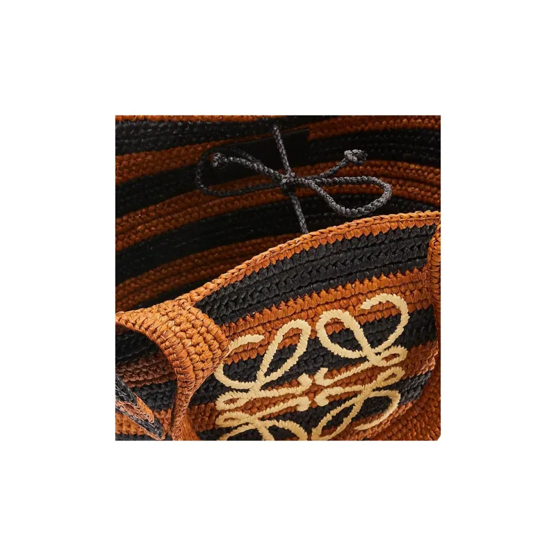 LOEWE BasketAnagram Raffia Fiber Tote Bag, Shopping Bag, Shoulder Bag, Handbag Small Size Women's Black & Bee Gold-3