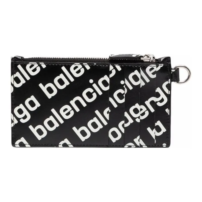 Balenciaga Calfskin Coin Purse Wallets Card Holders Men's Black-4