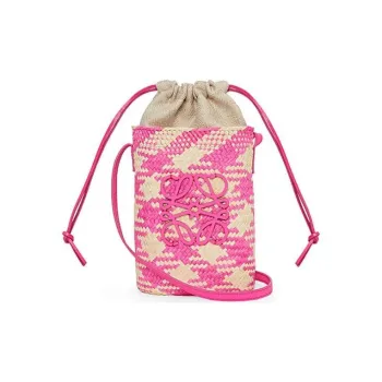 LOEWE Iraqa Palm Fiber Cow Leather Patchwork Shoulder Bag Crossbody Bag Women's Natural Colors & Fuchsia