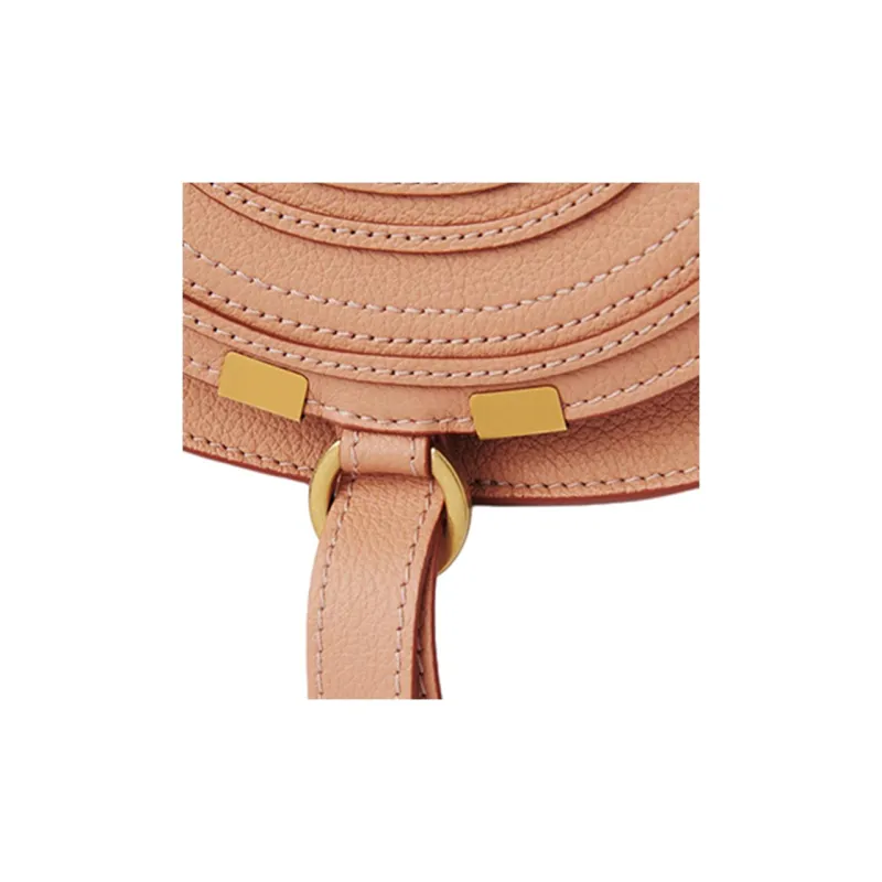Chloe Marcie Grained Calfskin Saddle Bag Shoulder Bag Crossbody Bag Small Size Women's Terracotta Pink-3