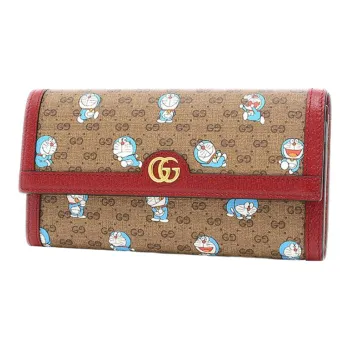 GUCCI Doraemon Collaboration Canvas With Leather Wallet Unisex Brown/Red