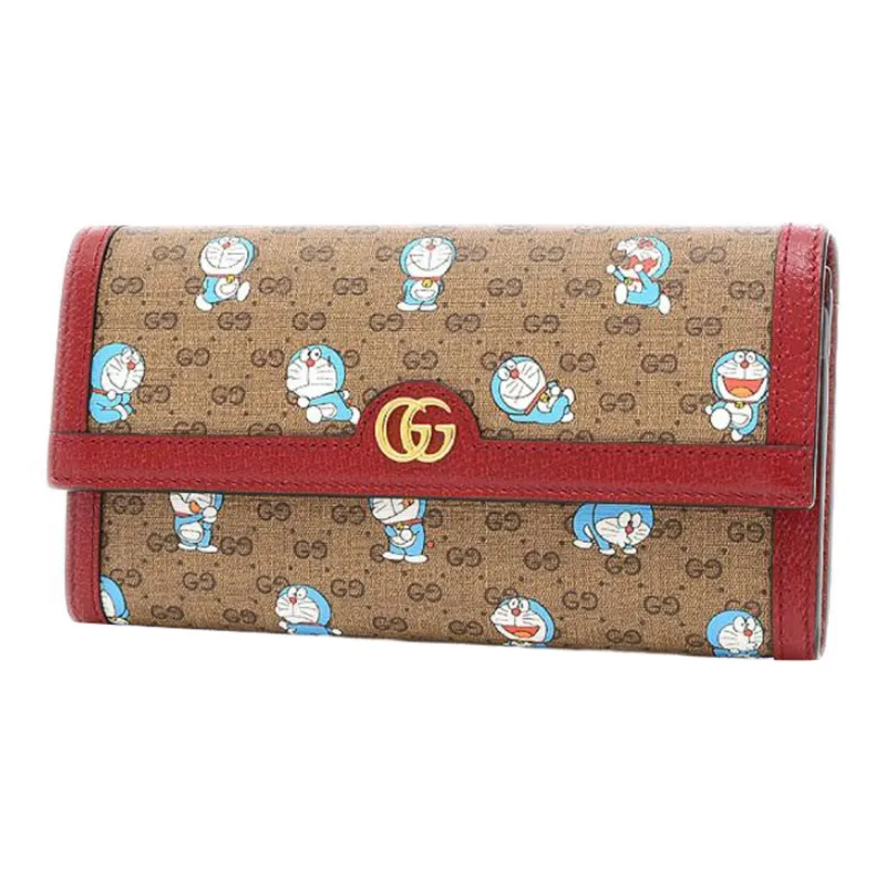 GUCCI Doraemon Collaboration Canvas With Leather Wallet Unisex Brown/Red-0