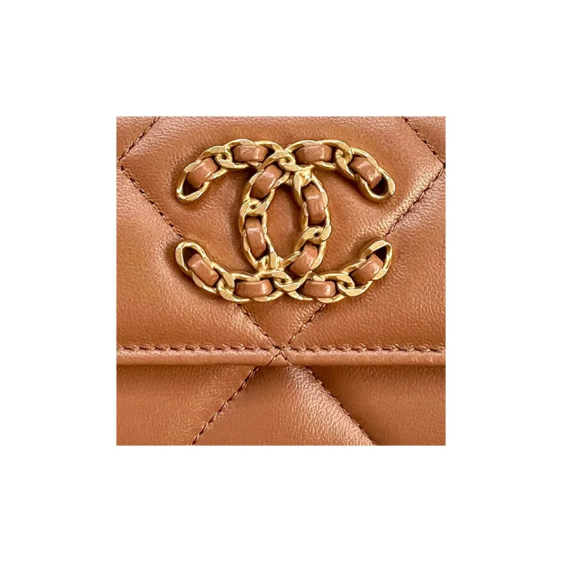 CHANEL 19Bag Lambskin Wallet Trumpets Women's Brown-3