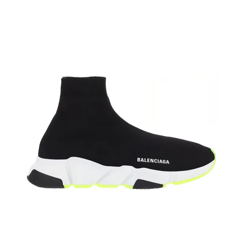 Balenciaga Speed Anti Slip Wear Resistant High Top Casual Shoes Men's Black Yellow-1