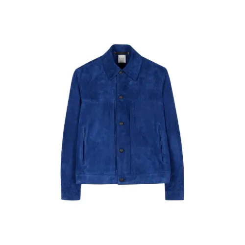 Paul Smith Leather Jackets Men Cobalt Blue