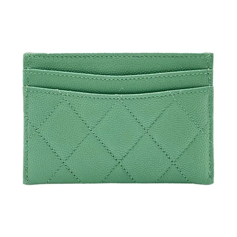 CHANEL 23P SS Caviar Cow Leather Card Holder Women's Green-1