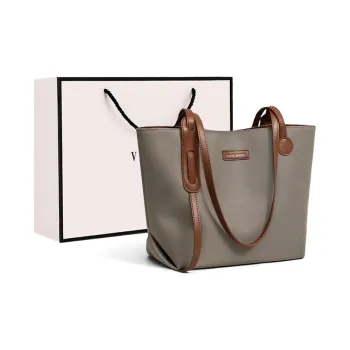 VINEY Fabric Tote Shopping Bag Shoulder Bag Large Size Women's Khaki