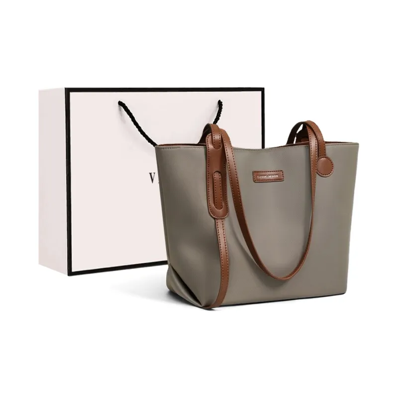 VINEY Fabric Tote Shopping Bag Shoulder Bag Large Size Women's Khaki-0