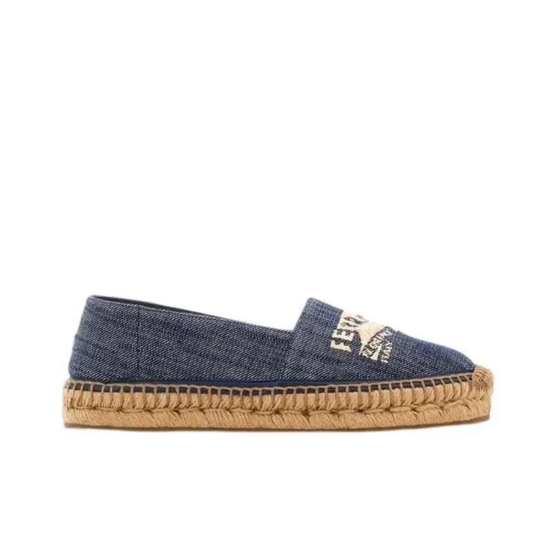 FERRAGAMO Logo-embroidered Denim Espadrilles-1