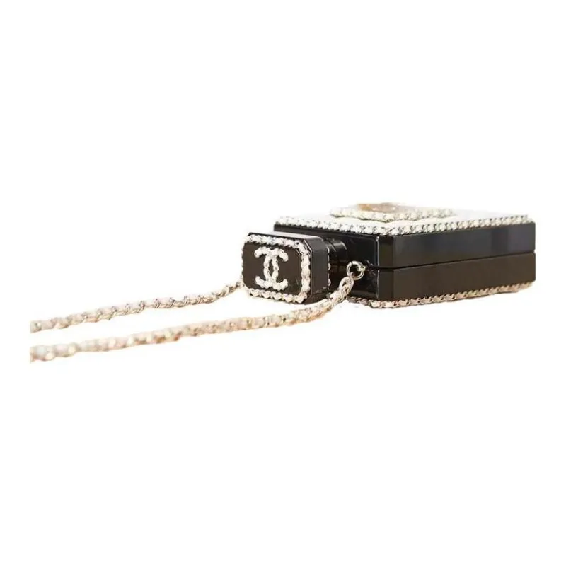 CHANEL Lambskin With Resin Evening Bag, Shoulder Bag, Crossbody Bag Women's Black/White-3